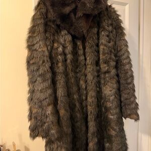 Laundry By Shelli Segal Women's Brown Faux Fur Pea Coat